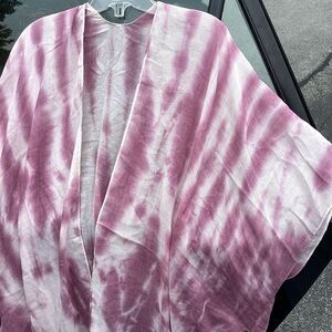 Pink White Sheer Ruana Wrap Beach Cover Dramatic Vest